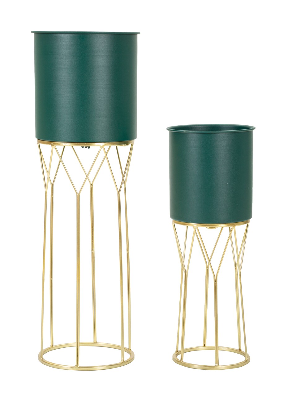 Set 2 ghivece Grent Stand, Mauro Ferretti, 23x23x70 cm, fier, verde/auriu - imagine 7